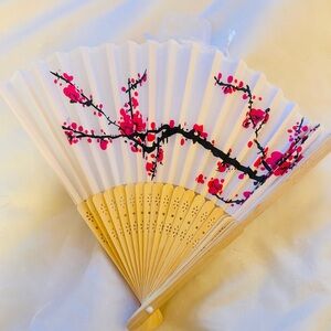 Elegant White and Pink Hand Fan